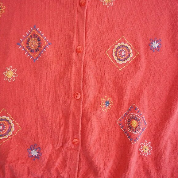 Vintage Tabi Coral Knit w Floral Aztec Cotton Blend Button Cardigan Sweater Xl - Picture 7 of 11